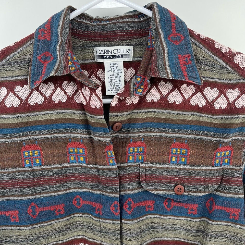 Vintage Cabin Creek Petite cottagecore Button Up Shirt Folk 90s Small - Picture 2 of 7